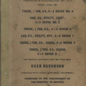 ROVER : USER HANDBOOK JUNE 1959 (vehicles with 12 volt electrical equipment)