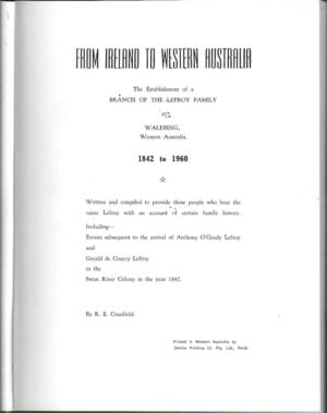From Ireland to Western Australia: The Establishment of a Branch of the Lefroy Family at Walebing, Western Australia, 1842 to 1960