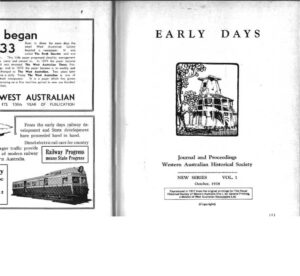 EARLY DAYS Journal and Proceedings Western Australian Historical Society New Series Vol. 1 October 1938